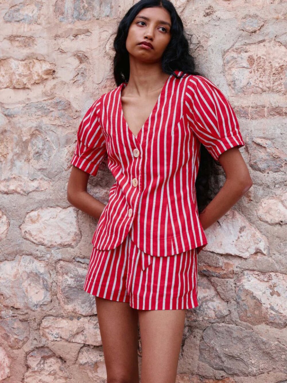 NWT Damson Madder Shell Linen Blend Puff-Sleeve Blouse